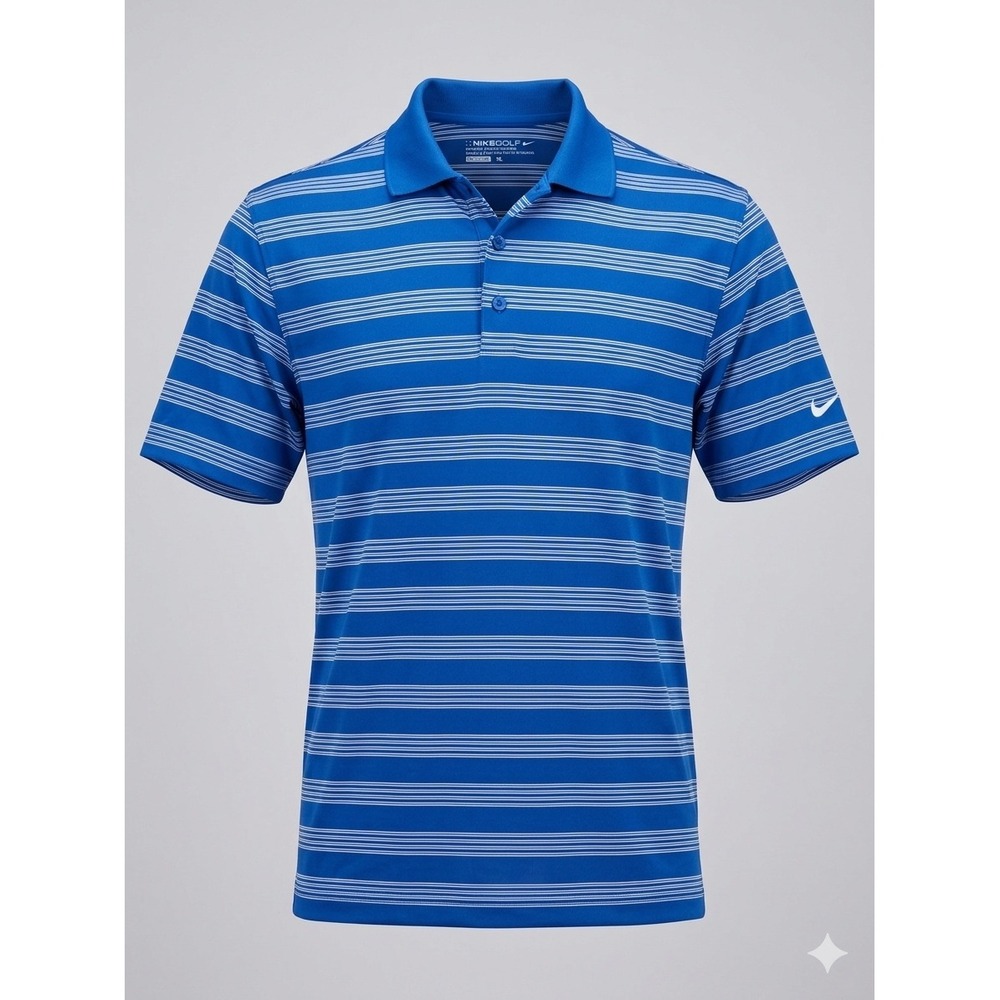 Nike Golf Tour Performance Dri-Fit Polo Shirt XL Blue White Stripe Mens